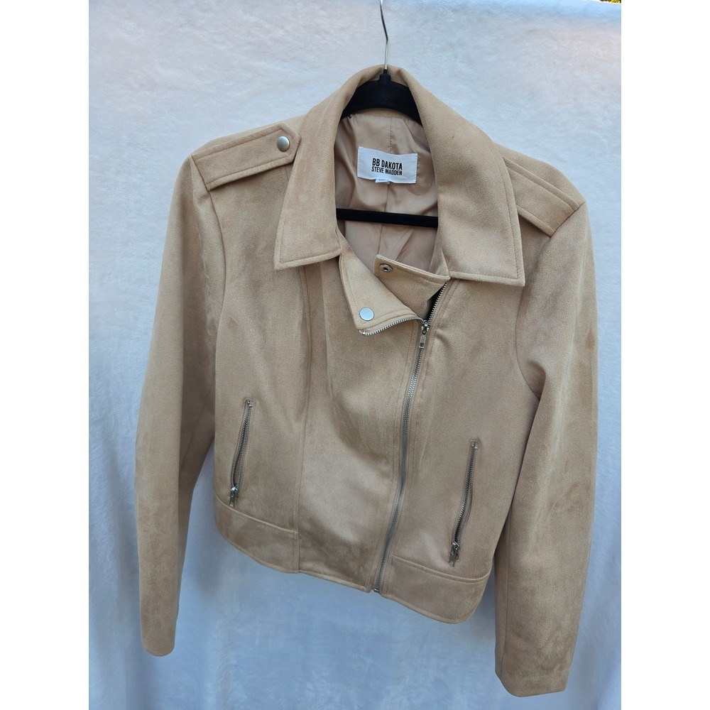 BB Dakota Steve Madden Moto Jacket Women XL Tan Good Faux Suede Asymmetric Zip